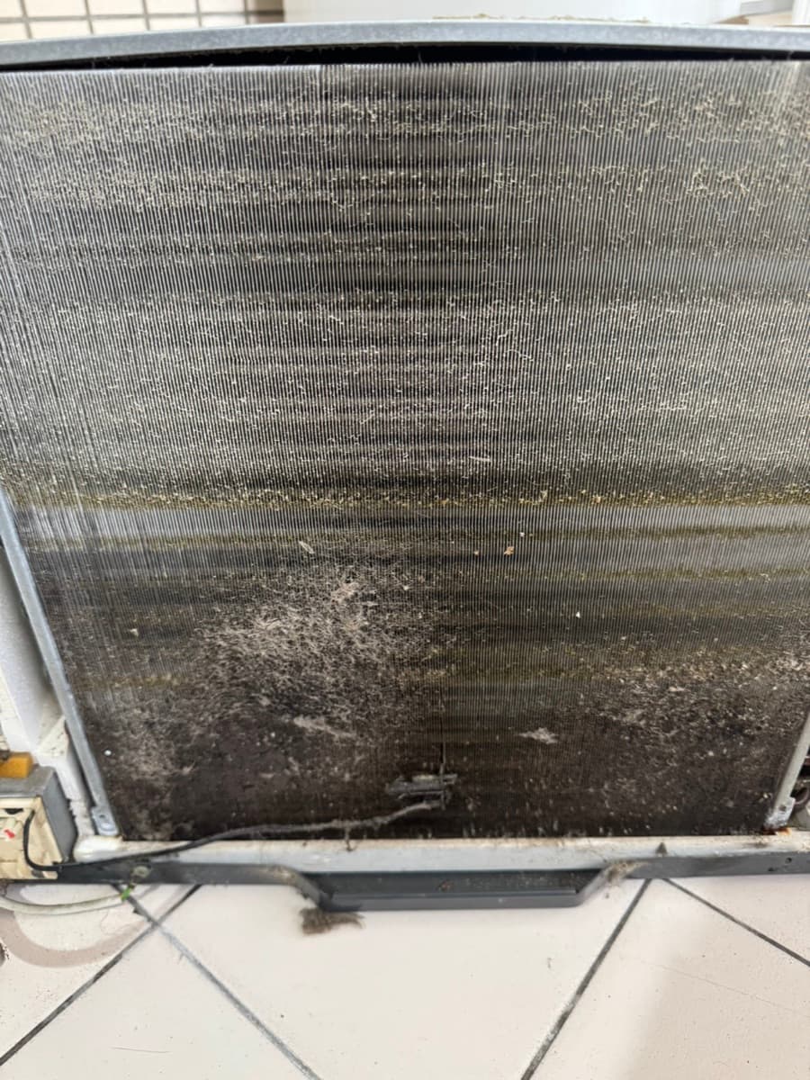 有養寵物住家的冷氣鰭片，卡滿毛髮與粉塵纏繞成絨毛狀